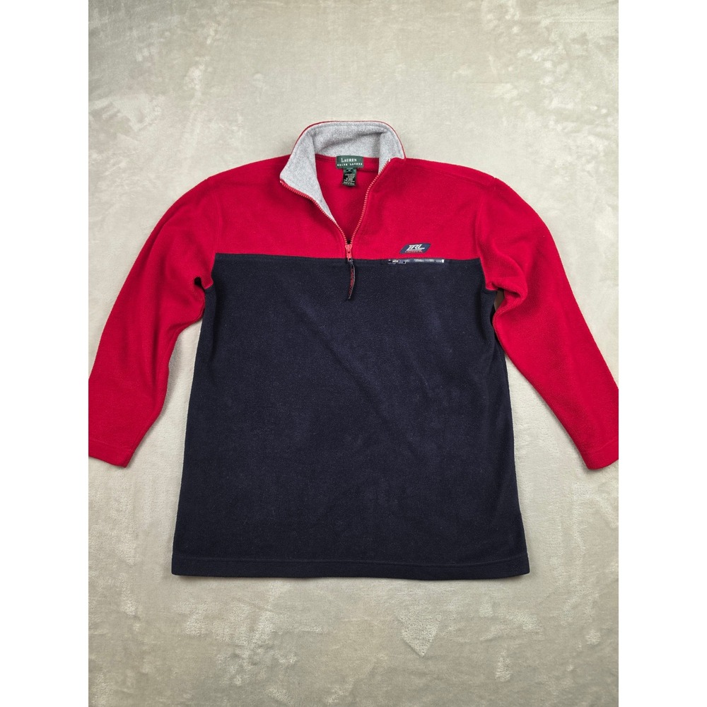 Vintage Lauren Ralph Lauren Fleece 1/4 Zip Mens‎ M Red Blue Sweater Fleece Y2K